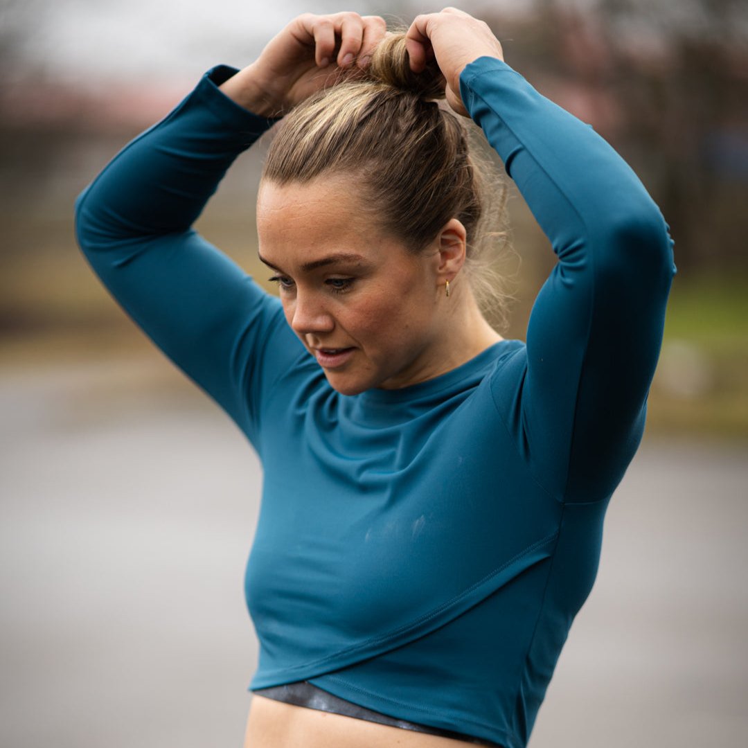 Ella Overlap Long Sleeve Top Blue Coral